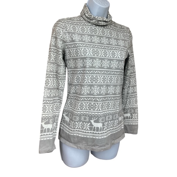 Sz XS The Talbots Tee Talbots Turtle Neck Long Sleeve Top Winter Print - Picture 3 of 5